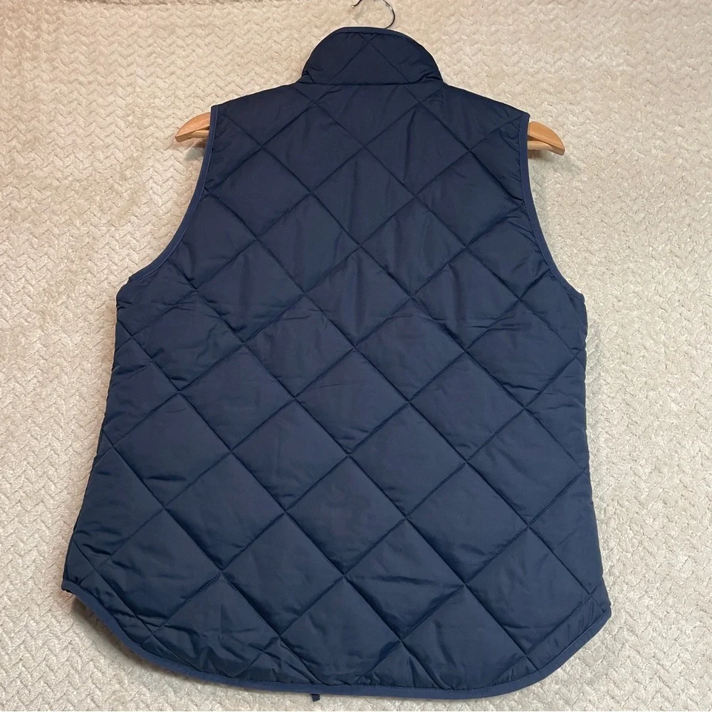 J.Crew Womens S‎ Navy Blue Puffer Zip Up Vest Gingham Print Snap Buttons Preppy